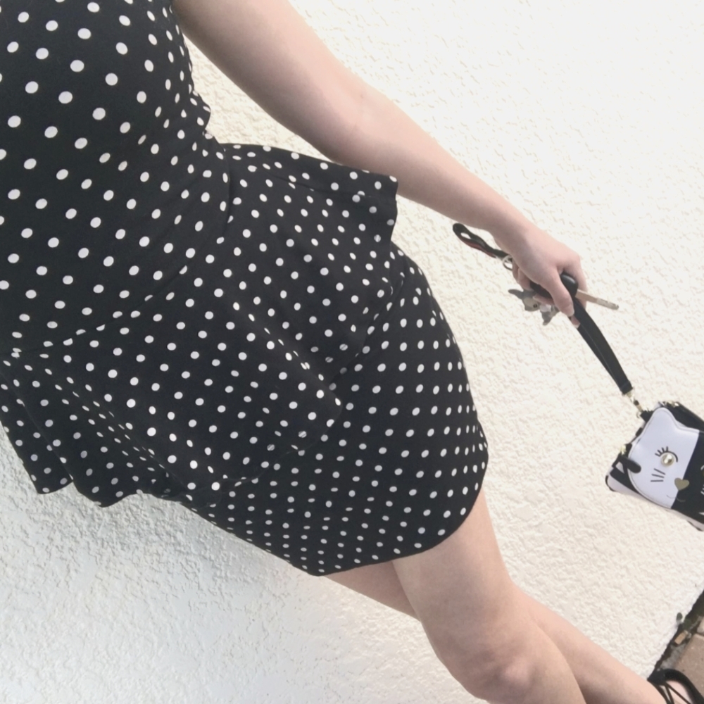 Forever 21 Polka Dot Peplum Dress Sleeveless Black and White Small Stretchy Sexy